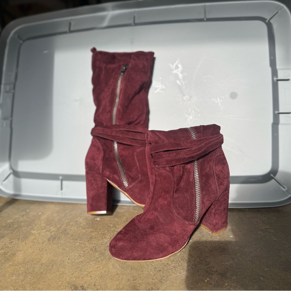Elegant Burgundy Suede Ankle Boots